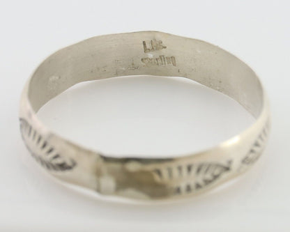 Navajo Hand Stamped Band 925 Silver 5.0 mm Signed Larry Chavez Size 11.75 C.80's