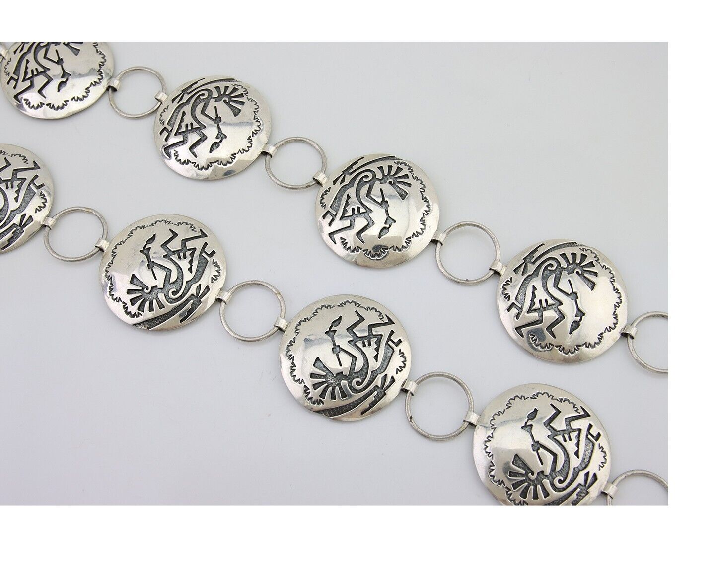 Navajo Kokopelli Concho Belt in Solid 925 Sterling Silver 35 inches