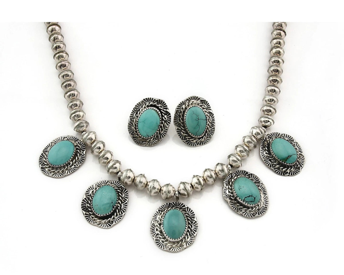 Navajo Necklace Earring Set Sterling Silver Vintage Handmade Signed Snail C.80's