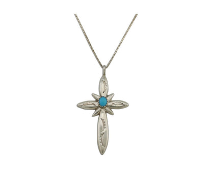 Navajo Cross Necklace 925 Silver Turquoise Hand Stamped Native American C.80's
