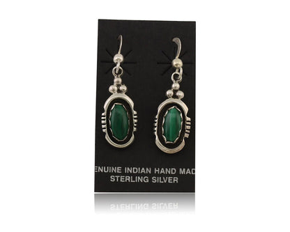 Navajo Dangle Earrings 925 Silver Natural Malachite Native American Artist C.80s
