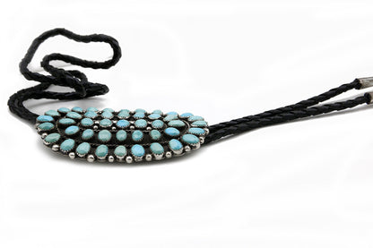 Zuni Handmade Hand Cut Natural Turquoise .925 SOLID Silver Bolo Tie