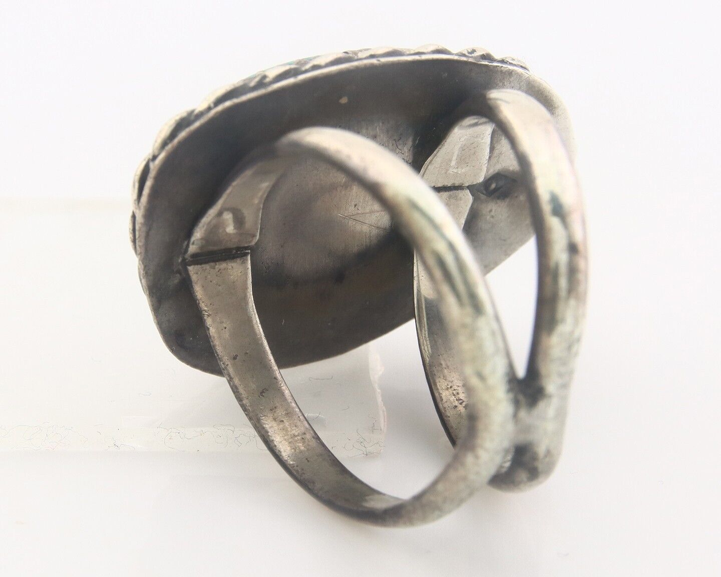 Navajo Ring 925 Sterling Turquoise Handmade Signed Diamond C.70's Size 11