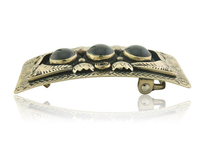 Navajo Concho Belt Buckle .999 Nickel Onyx Native American Artist 2x3 in C.80's