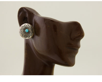 Navajo Shield Earrings 925 Silver Blue Turquoise Artist Signed SN C.80s