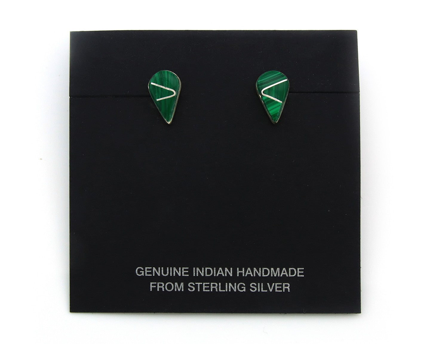 Navajo Earrings Sterling Silver Inlaid Natural Malachite Vintage Handmade