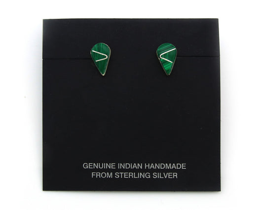 Navajo Earrings Sterling Silver Inlaid Natural Malachite Vintage Handmade