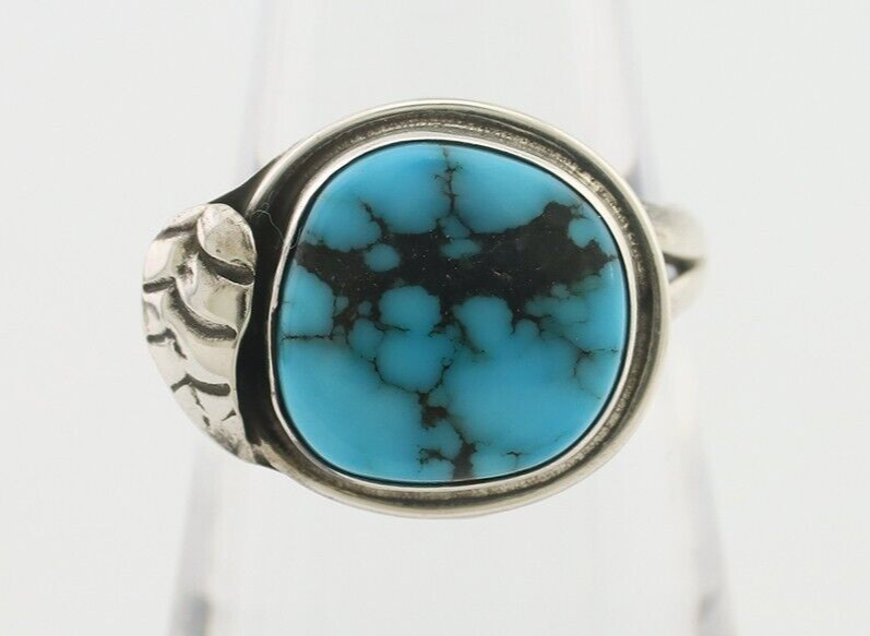 Navajo Ring 925 Silver Blue Gem Turquoise Native Artist Signed G.C. 01 C.80's