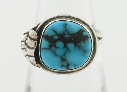 Navajo Ring 925 Silver Blue Gem Turquoise Native Artist Signed G.C. 01 C.80's