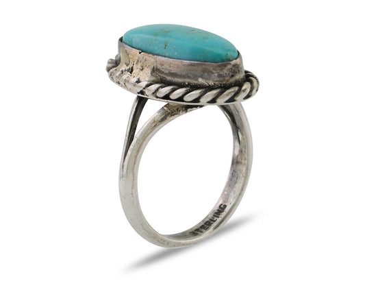 Navajo Handmade Ring 925 Silver Kingman Turquoise Size 5.75 C.80's