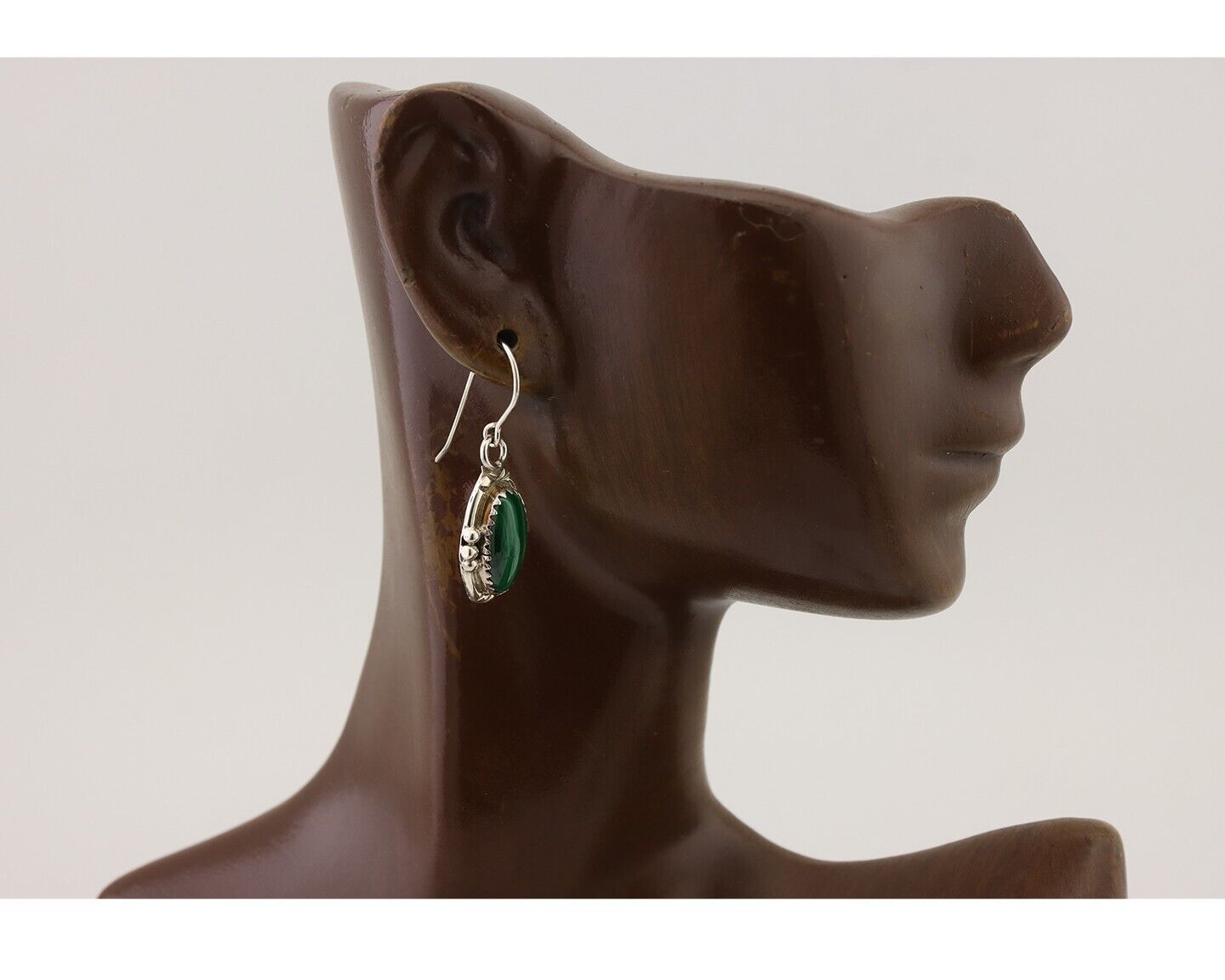 Navajo Earrings 925 Silver Natural Malachite Native American Artist C.80s