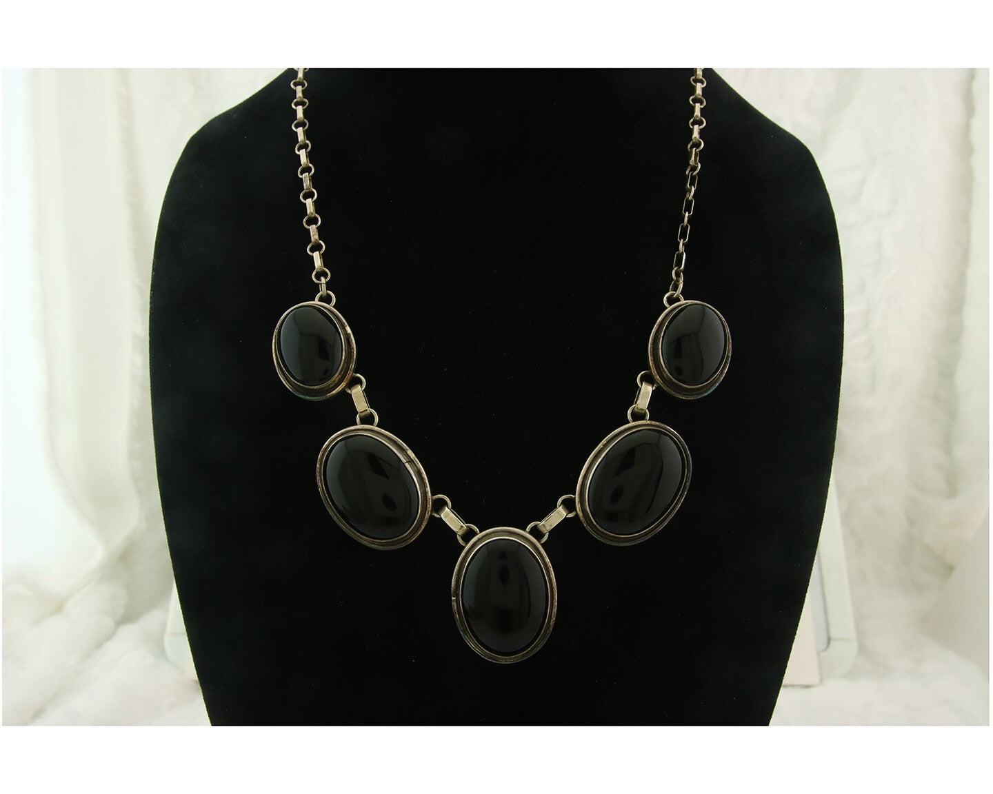 Vintage Navajo Necklace 925 Silver Natural Onyx Native Artist