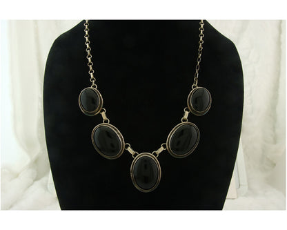 Vintage Navajo Necklace 925 Silver Natural Onyx Native Artist