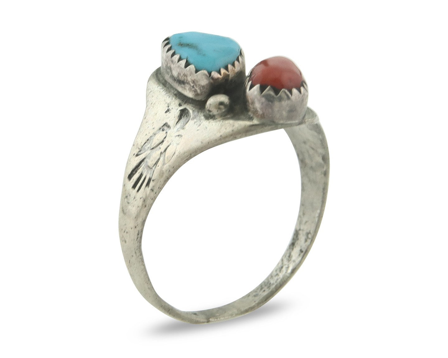 Vintage Navajo Ring 925 Sterling Silver Natural Gemstone Authentic Size 8.75