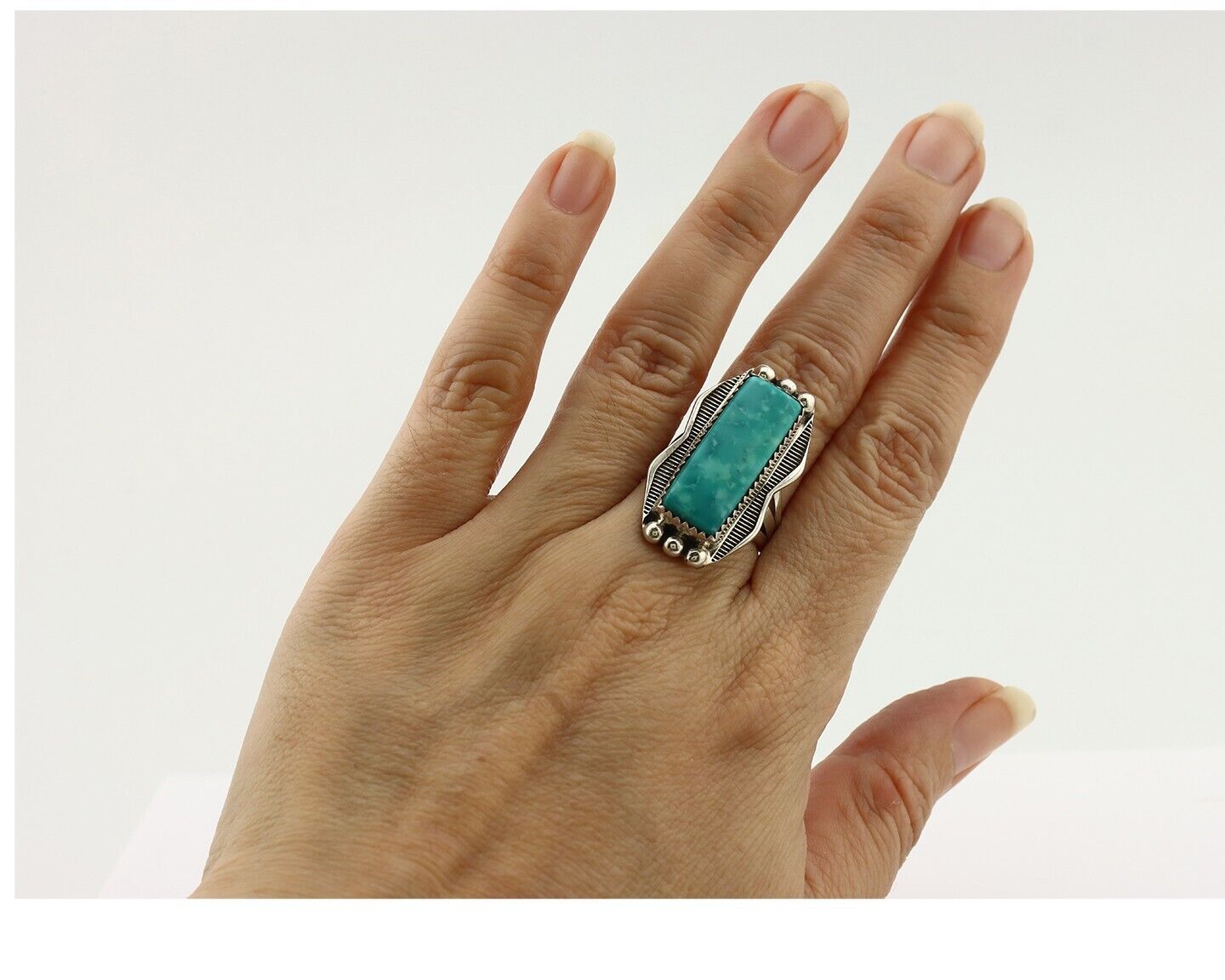 Navajo Ring 925 Silver Natural Blue Turquoise Artist Signed Begay C.80's