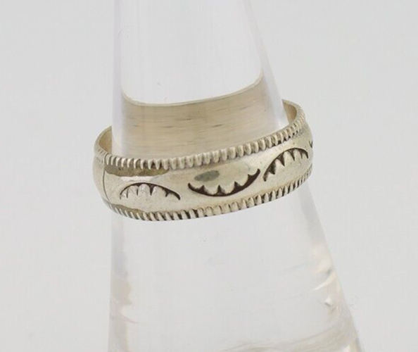 Navajo Hand Stamped Band 925 Silver 6.0 mm Native Artist Size 7.5 C.80's