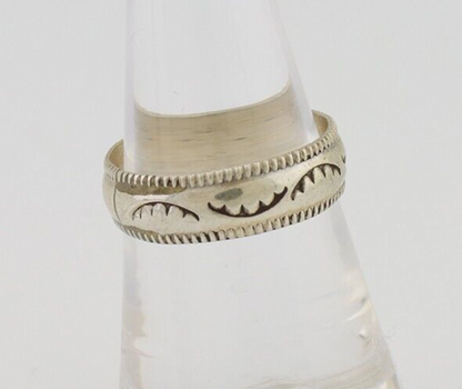 Navajo Hand Stamped Band 925 Silver 6.0 mm Native Artist Size 7.5 C.80's