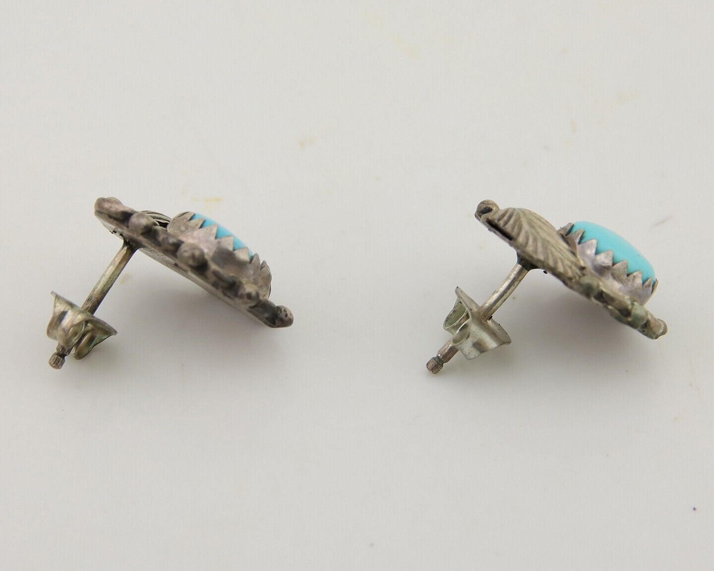 Navajo Handmade Earrings 925 Silver Natural Turquoise Native American Artist 80s