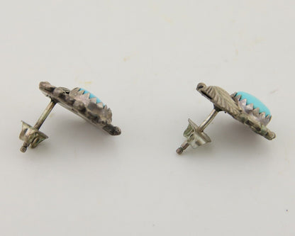 Navajo Handmade Earrings 925 Silver Natural Turquoise Native American Artist 80s