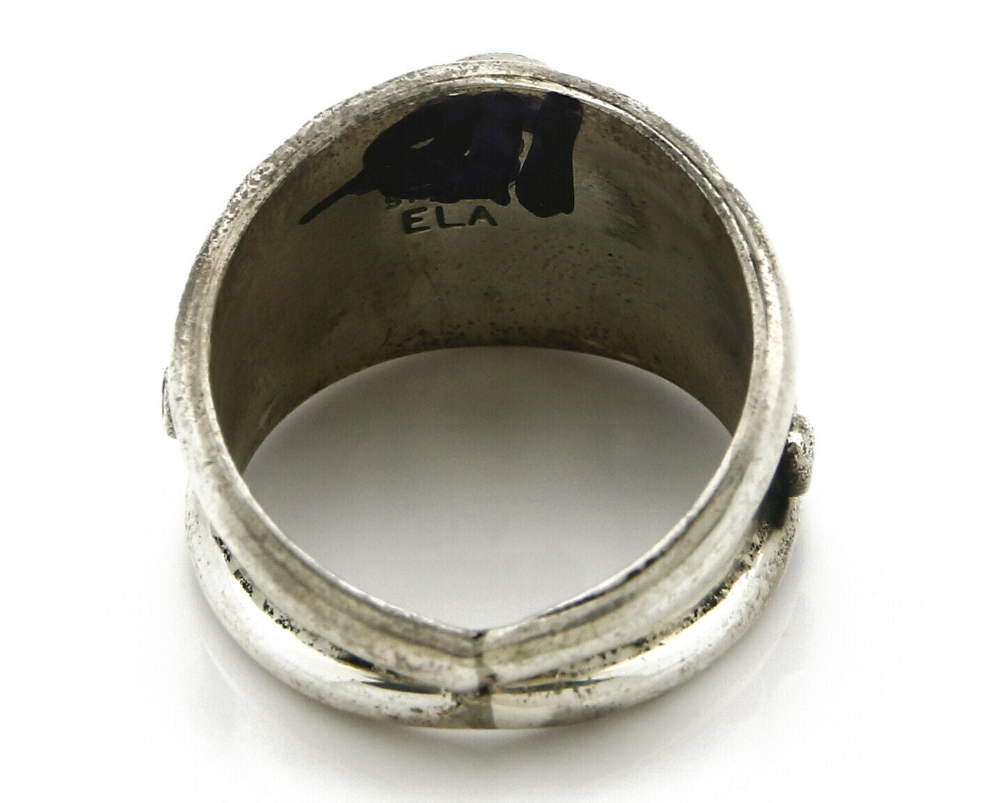 Navajo Ring .925 Silver Handmade Sleeping Beauty Turquoise Signed ELA C.80's