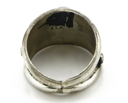 Navajo Ring .925 Silver Handmade Sleeping Beauty Turquoise Signed ELA C.80's