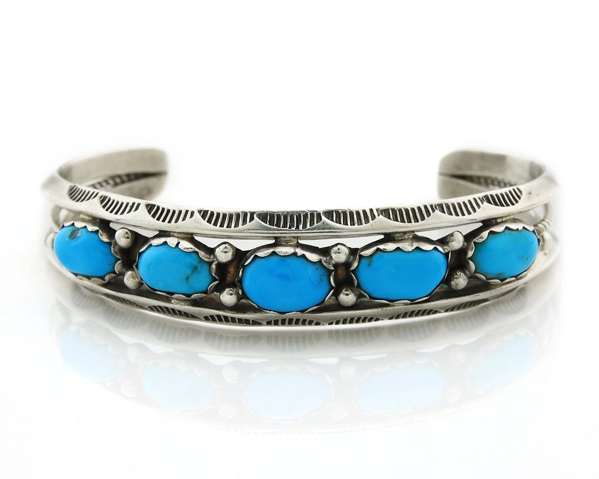 Navajo Cuff Bracelet 925 Sterling Silver Turquoise Vintage Signed Jeff Largo