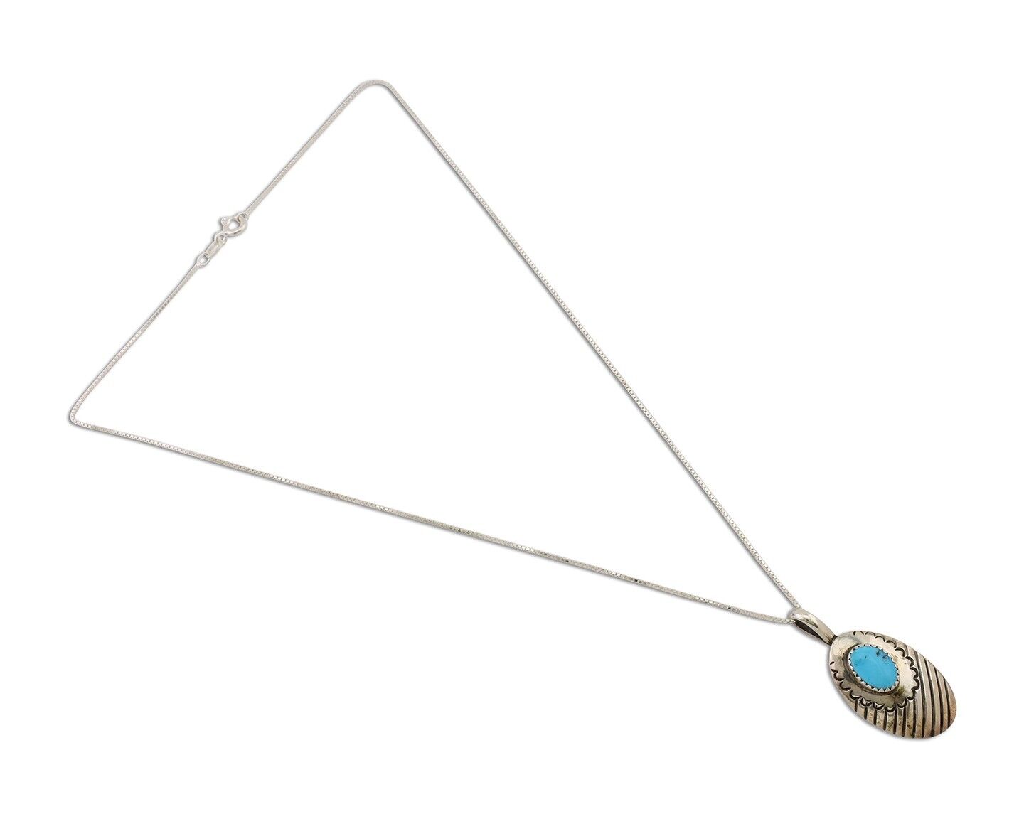 Navajo Necklace Pendant 925 Silver Turquoise Native American Artist C.80's