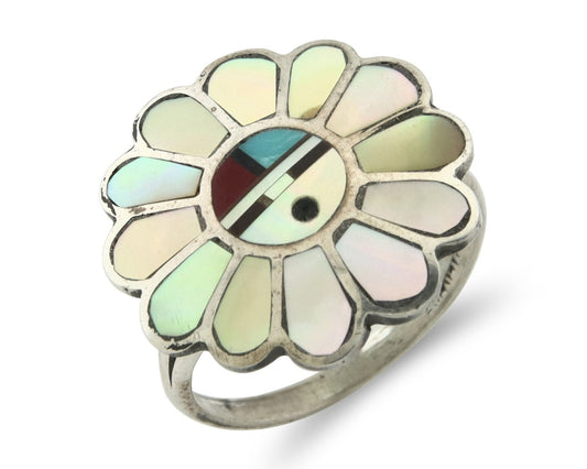 Vintage Zuni Ring 925 Sterling Silver Natural Gemstone Size 6.75