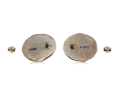 Navajo Hand Stamped Earrings 925 Silver Natural Turquoise Signed M Begay C.80s