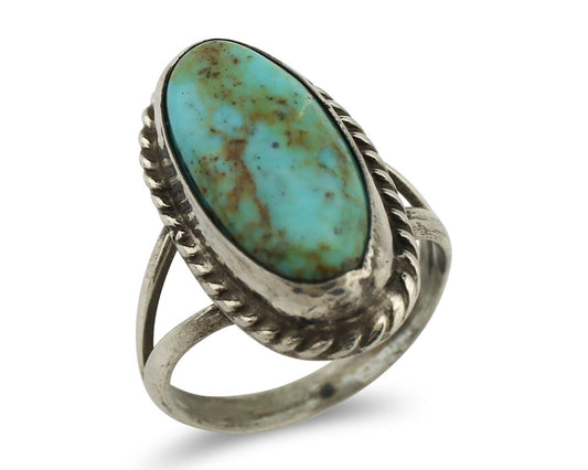 Navajo Ring 925 Silver Kingman Turquoise Native American Artist C.80's
