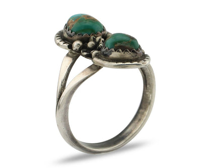 Navajo Ring 925 Silver Natural AAA Blue Turquoise Artist Signed Tom Willeto C80s