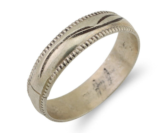 Navajo Hand Stamped Band 925 Silver 6.0 mm Native Artist Size 11.75 C.80's