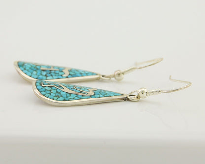 Navajo Kokopelli Earrings 999 Nickel Chip Inlay Turquoise Coral Native American