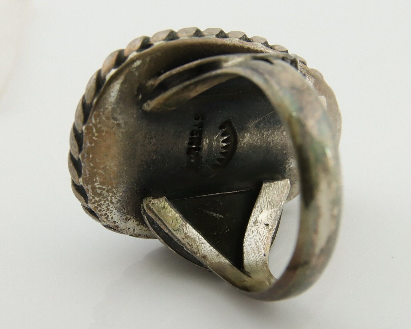 Men Navajo Ring 925 Silver Natural Slab Turquoise Signed Sunset C.80's