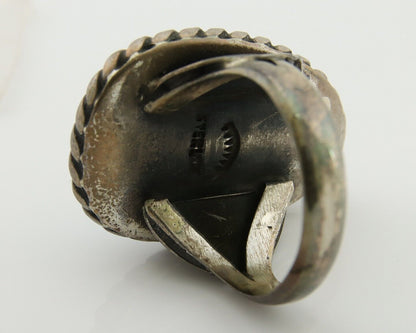Men Navajo Ring 925 Silver Natural Slab Turquoise Signed Sunset C.80's