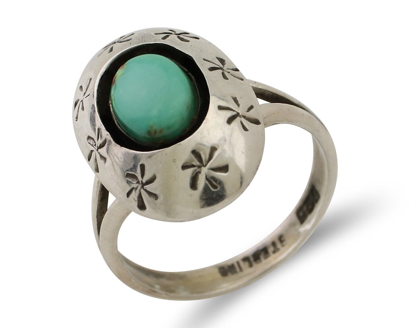 Navajo Ring 925 Silver Kingman Turquoise Native American Artist C.80's