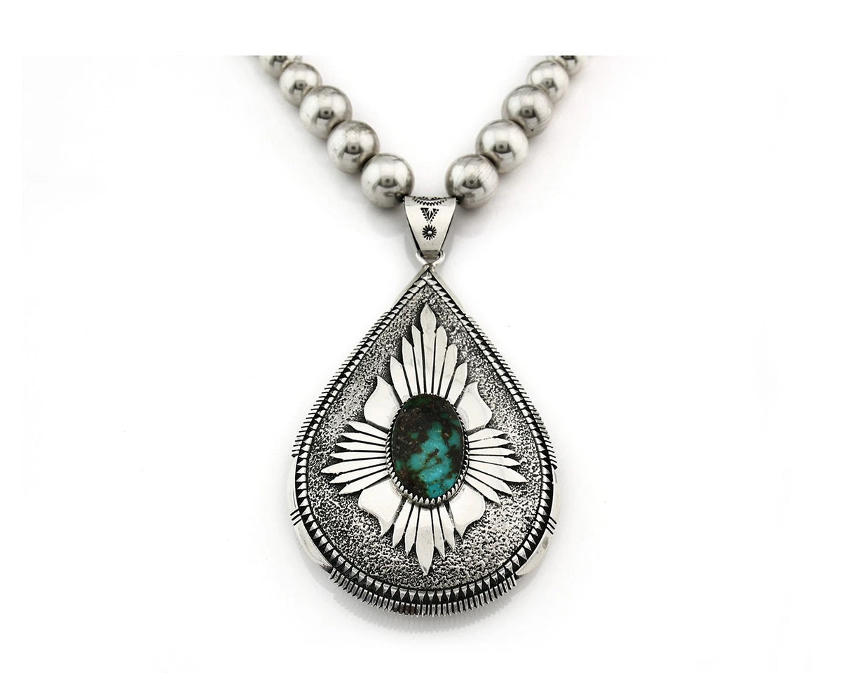 Navajo Necklace Blue Turquoise Vintage Handmade Signed EDDY CHACO C.80's
