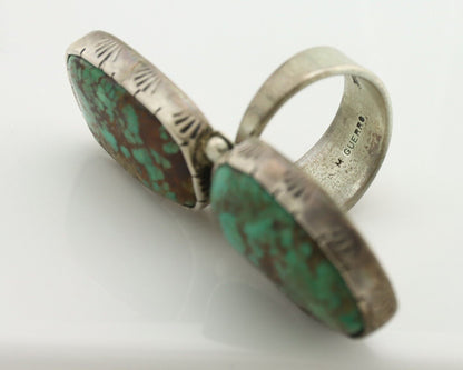 Navajo Ring 925 Silver Natural Green Turquoise Artist Signed M Guerro C.80's