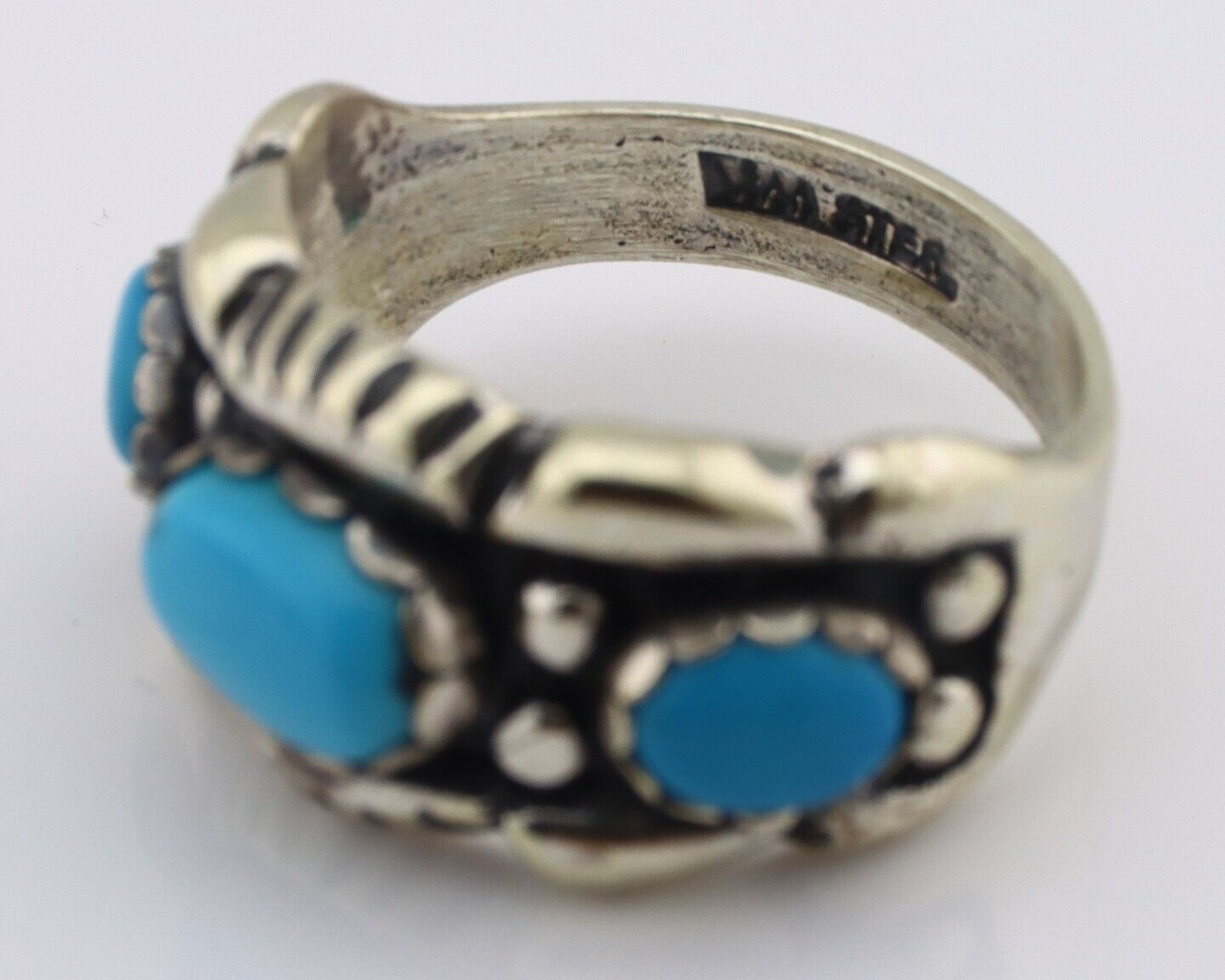 Navajo Ring 925 Silver Sleeping Beauty Turquoise Artist Signed MM C.80's