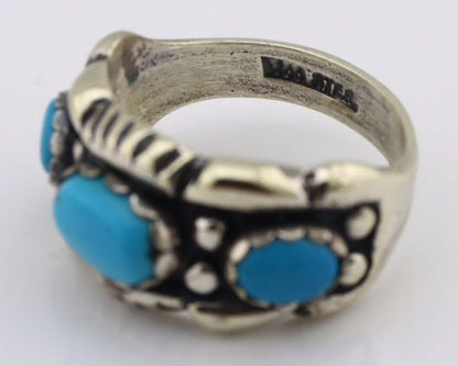 Navajo Ring 925 Silver Sleeping Beauty Turquoise Artist Signed MM C.80's