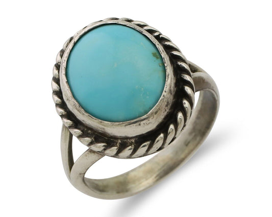 Navajo Ring 925 Silver Natural Blue Turquoise Native American Artist C.80's