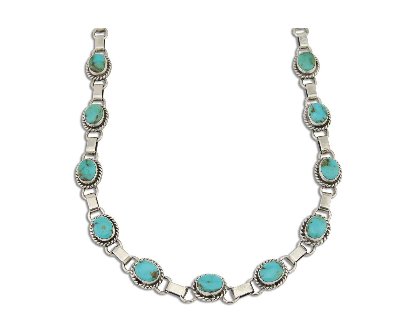 Navajo Turquoise Necklace 925 Silver Natural Blue Native American Artist C.80's