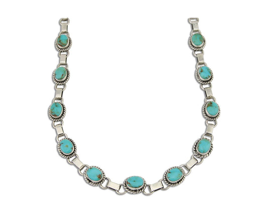 Navajo Turquoise Necklace 925 Silver Natural Blue Native American Artist C.80's