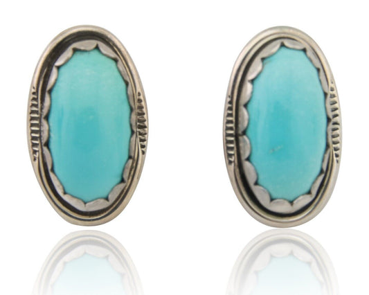 Navajo Earrings 925 Blue Kingman Turquoise Native American Artist C80s
