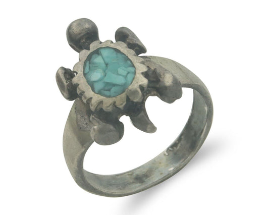 Navajo Toe Ring 925 Silver Inlaid Turtle Turquoise C.80's Size 1.75