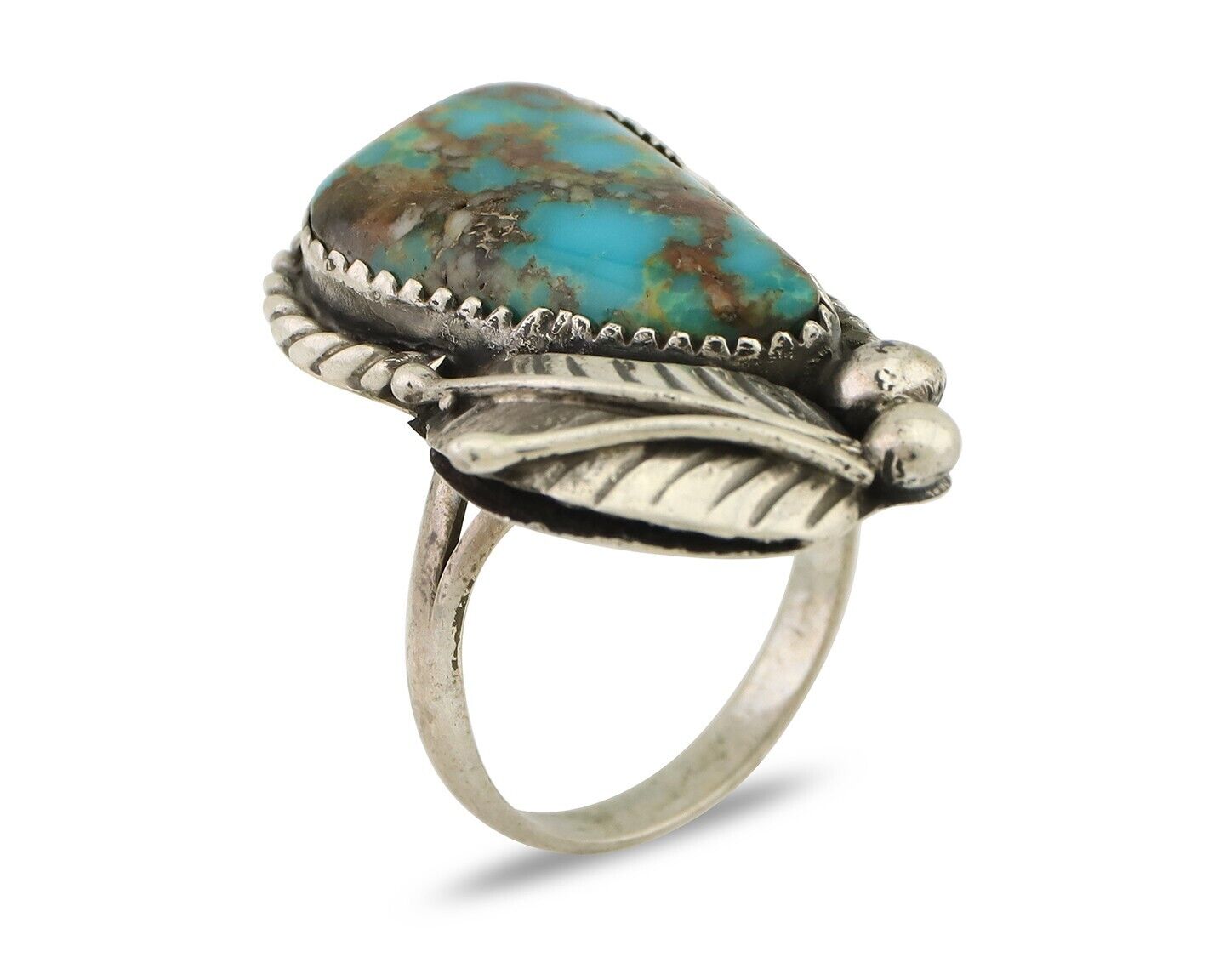 Navajo Ring 925 Silver Natural Blue Turquoise Artist Signed IJC C.80's