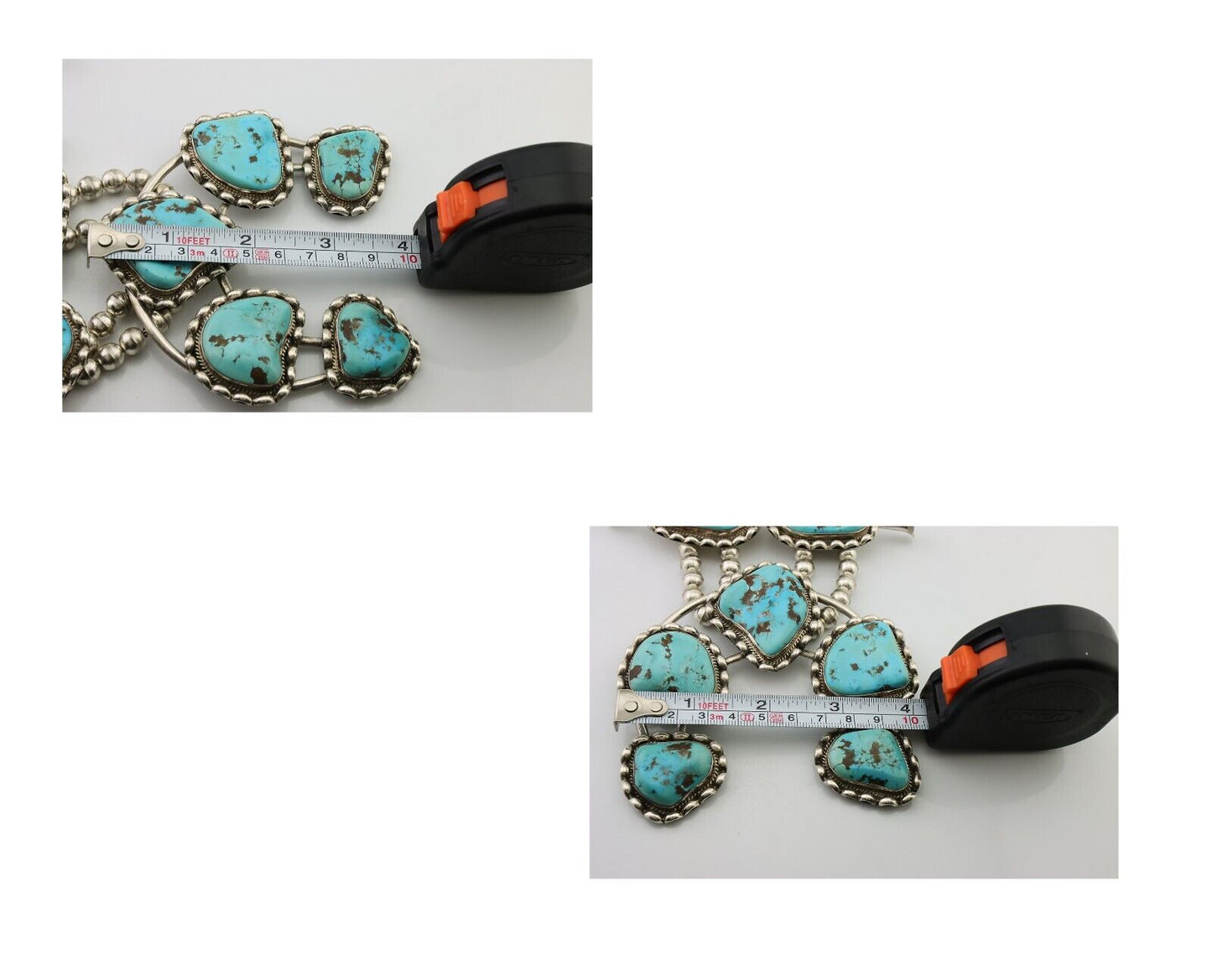 HUGE Navajo Squash Necklace 925 Silver Bisbee Turquoise Signed BY-OG C.80's