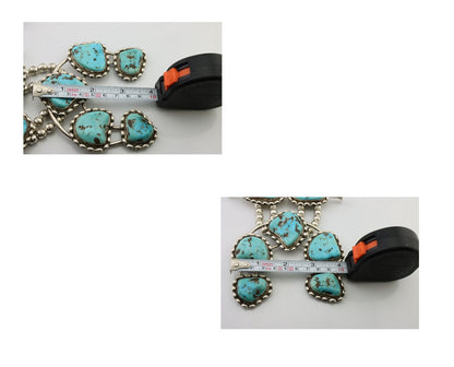 HUGE Navajo Squash Necklace 925 Silver Bisbee Turquoise Signed BY-OG C.80's