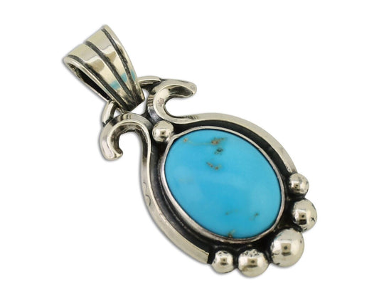Navajo Pendant 925 Silver Natural Turquoise Artist Signed RB C.80's