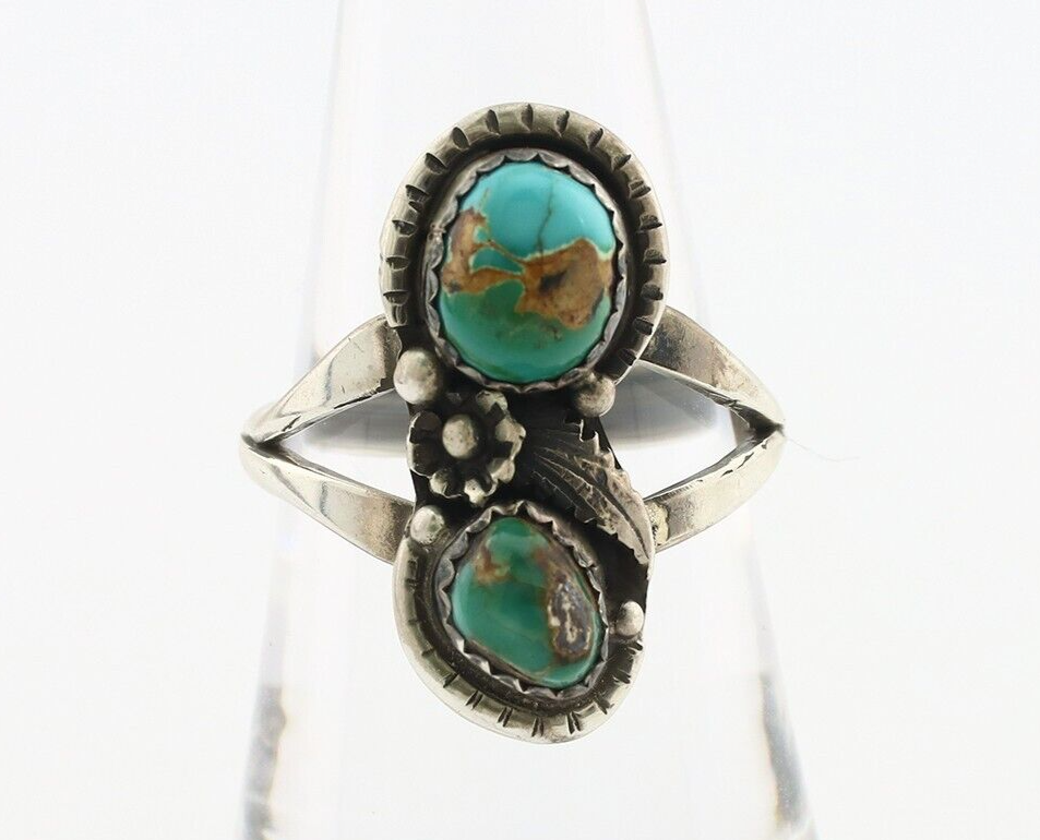 Navajo Ring 925 Silver Natural AAA Blue Turquoise Artist Signed Tom Willeto C80s
